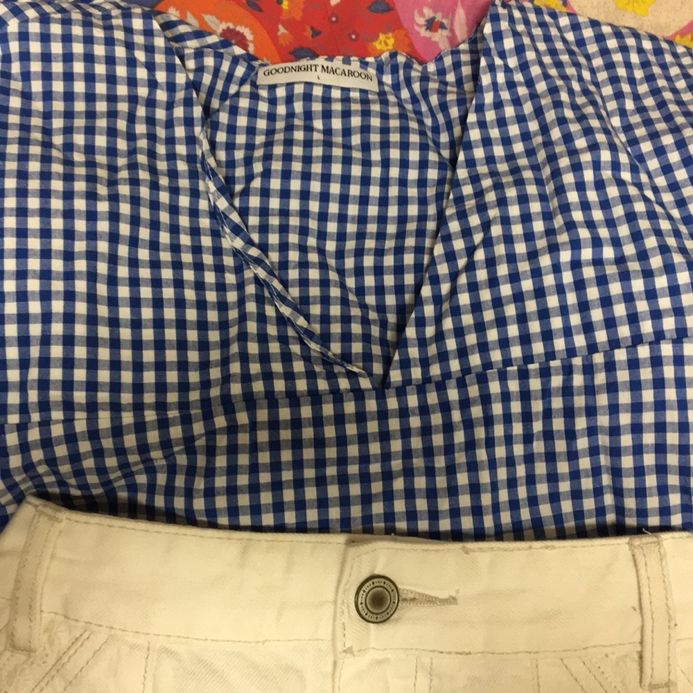 Blue And White Gingham Flare Top
